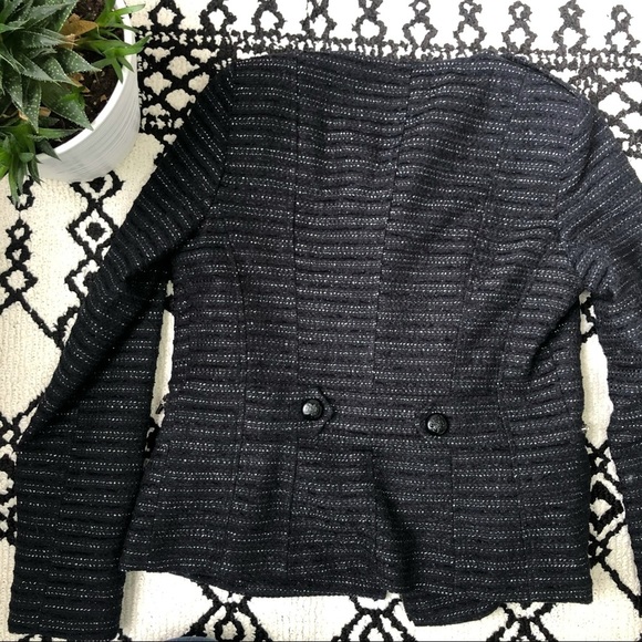 Cache Moto Style Blazer Jacket Metallic Thread Size 6 Black Tweed Military - Picture 6 of 8